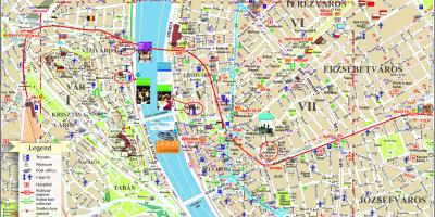 Budapeštas pilsētas karte ar apskates vietas