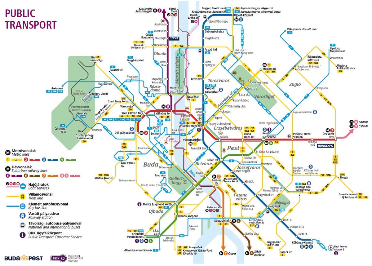 budapeštā autobusu līnijas kartē